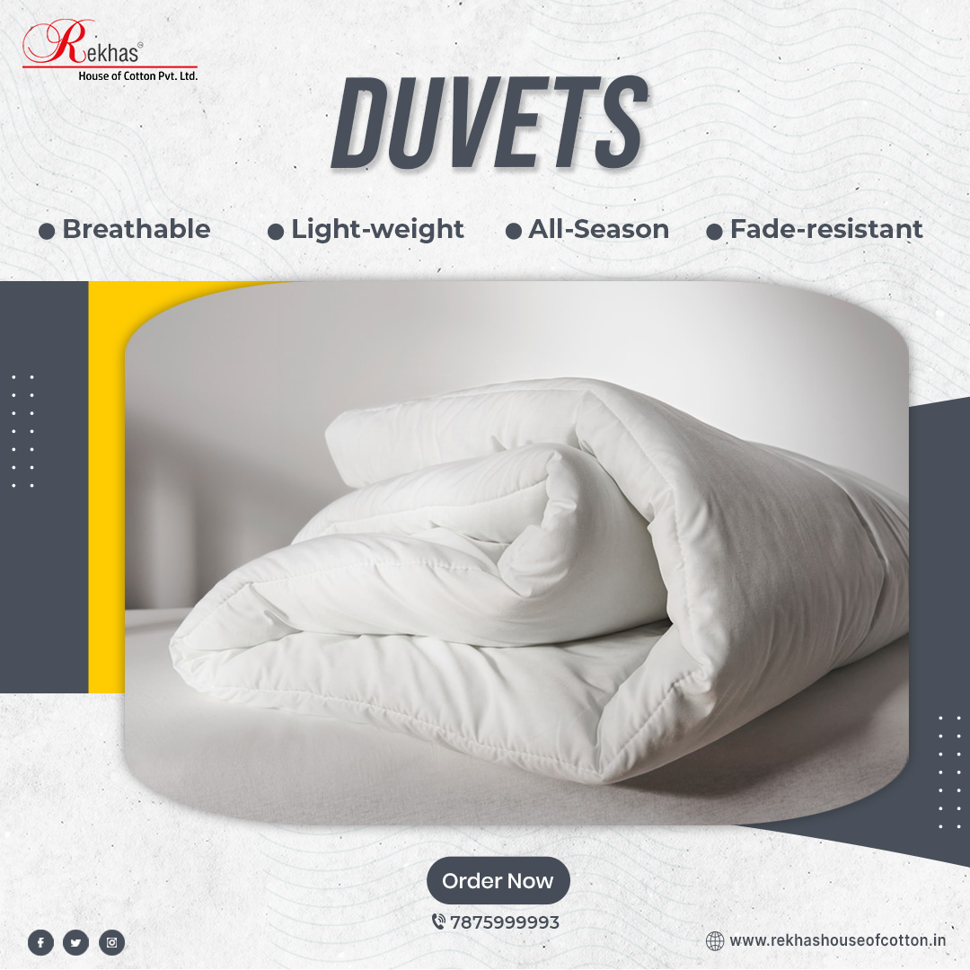 Get the best of Duvets at cheap & affordable prices from Rekhas House of Cotton - India's Leading Manufacturer of all Bed & Bath Linen Manufacturer