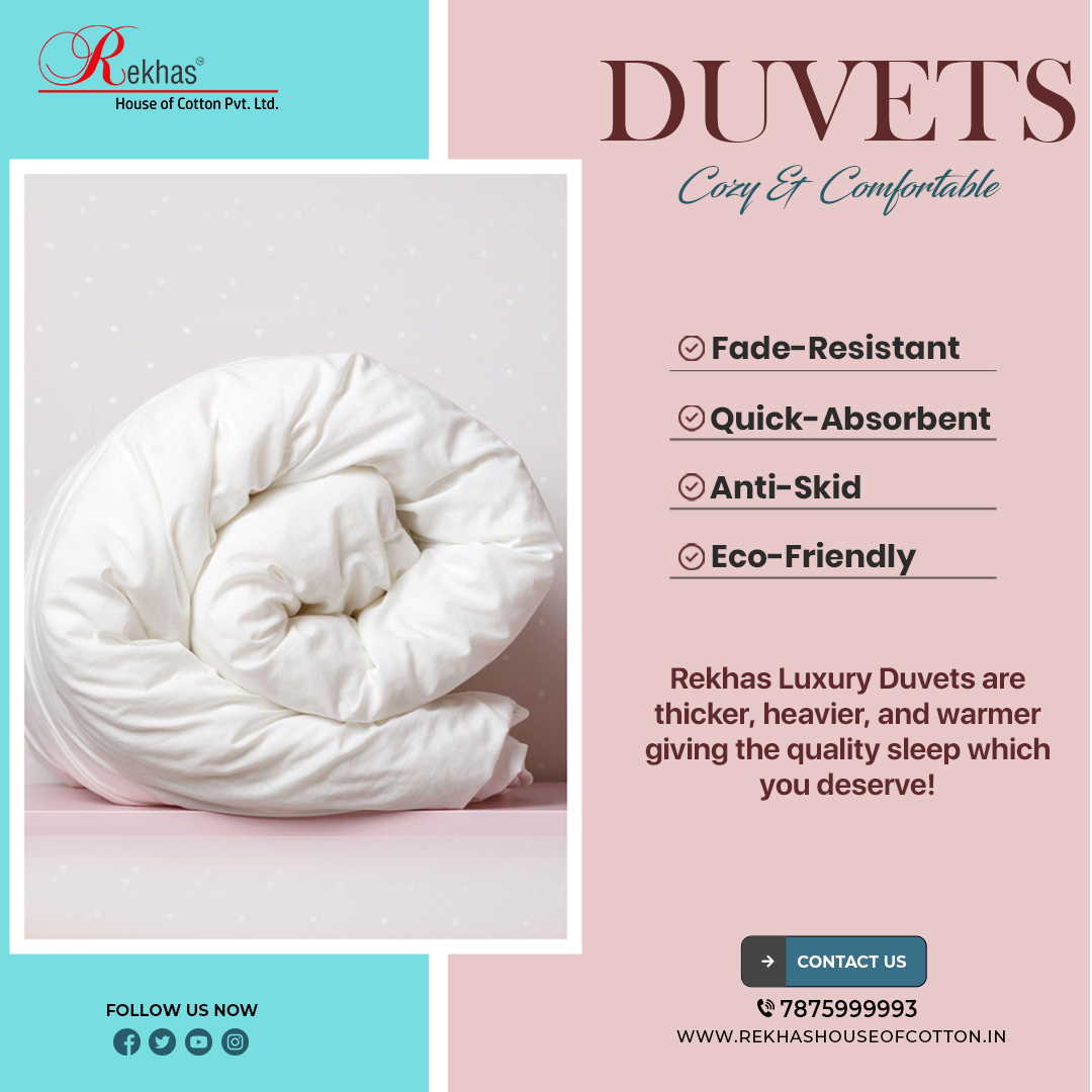 Rekhas Luxury Duvets are thicker, heavier, and warmer giving the quality sleep which you deserve! Get these Ultra Absorbent & Super Comfortable Duvets in India from Rekhas House of Cotton.